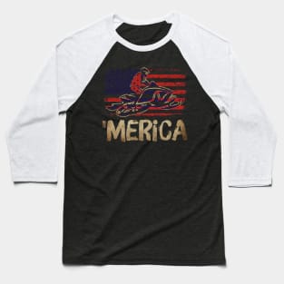 American Flag Snowmobile Winter Snowmobiling Baseball T-Shirt